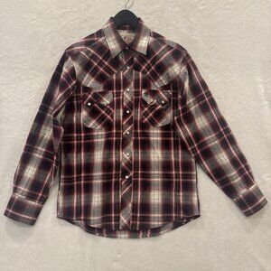 Wrangler American Cowboy Pearl Snap Shirt Size Small Mens Long Sleeve Red Black
